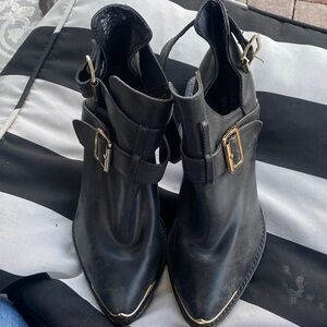 Shoemint Black Ankle Boots with Gold Accents